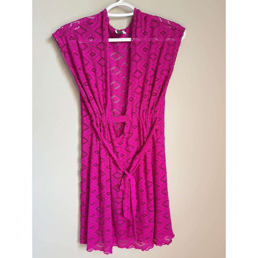 BECCA by Rebecca Virtue Crochet Swim Cover Up Women XS/S Fuschia Beach Boho Chic